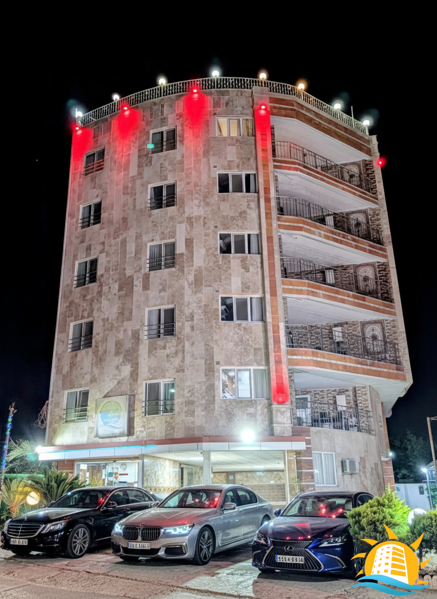 Hotel at night with lights