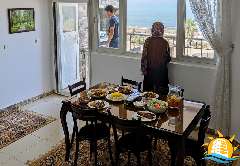 Dining area with set table